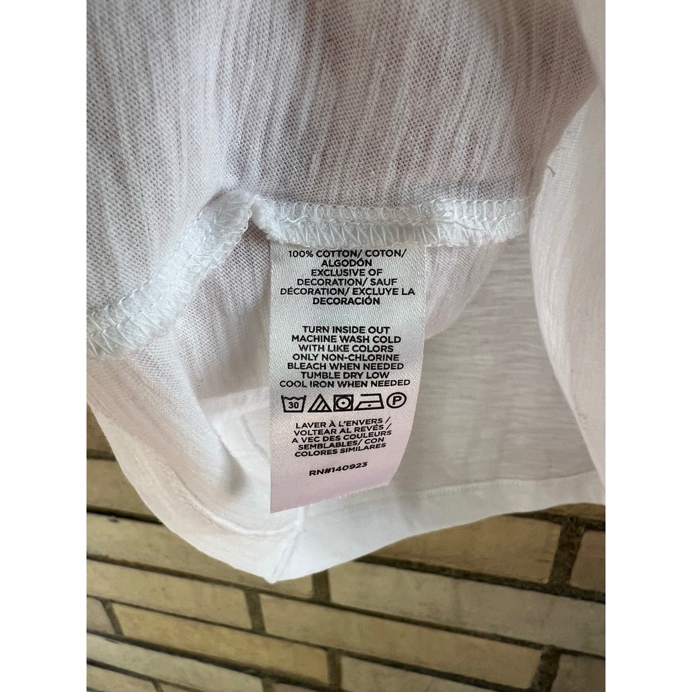 8. LOFT White Teal Floral Eyelet Ruffle Sleeve Henley Top Petite Size Small NWT - Picture 3 of 5